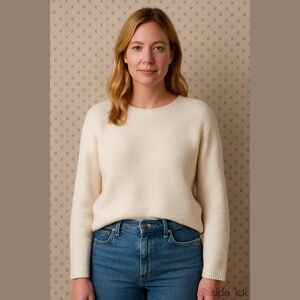 Cream Knit Sweater Crop M Petite Fabric Thick Polyester Loose Fit Preppy